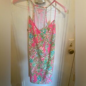 Lilly Pulitzer Flamingo Pink Southern Charm Silk Dusk Dress, Size Large